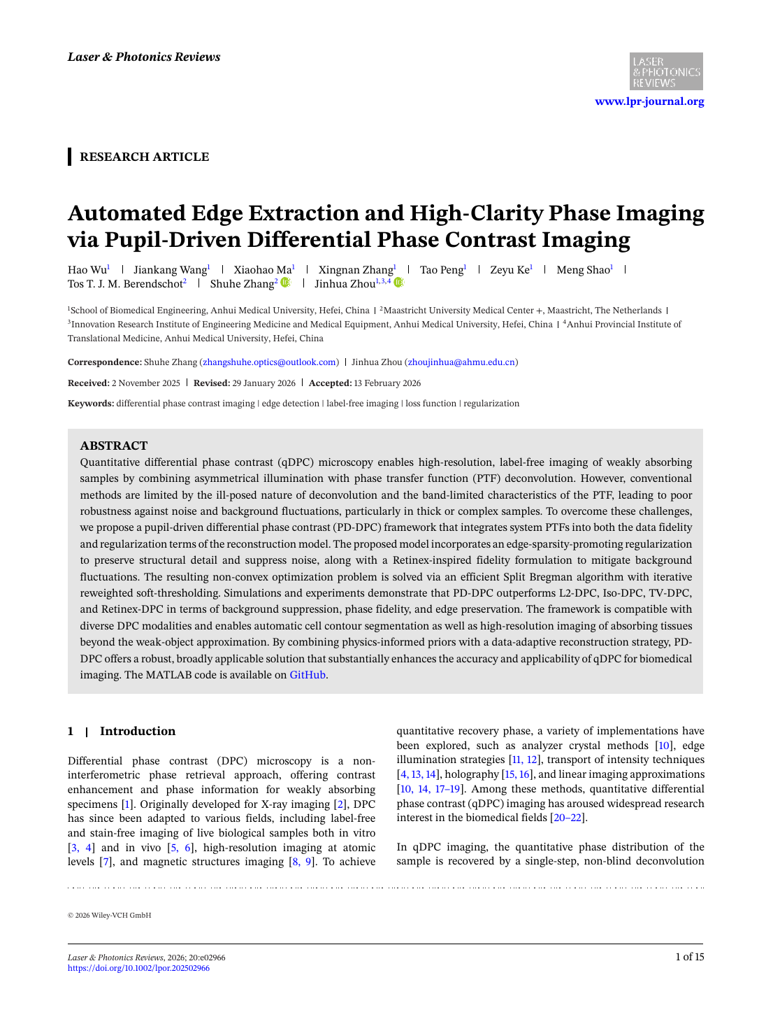 Automated Edge Extraction and High-Clarity Phase Imaging via Pupil-Driven Differential Phase Contrast Imaging 论文首页快照