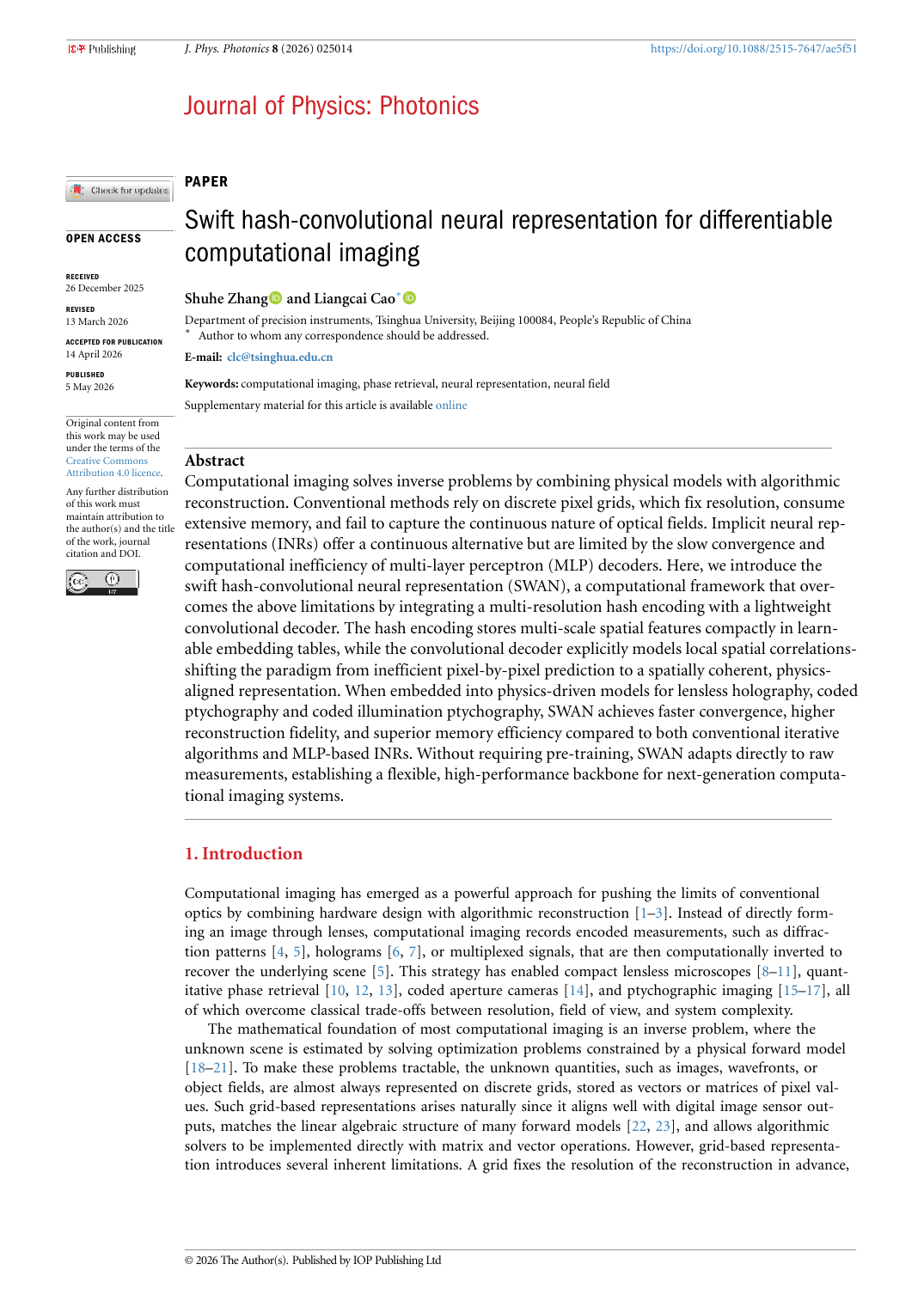 Swift hash-convolutional neural representation for differentiable computational imaging 论文首页快照